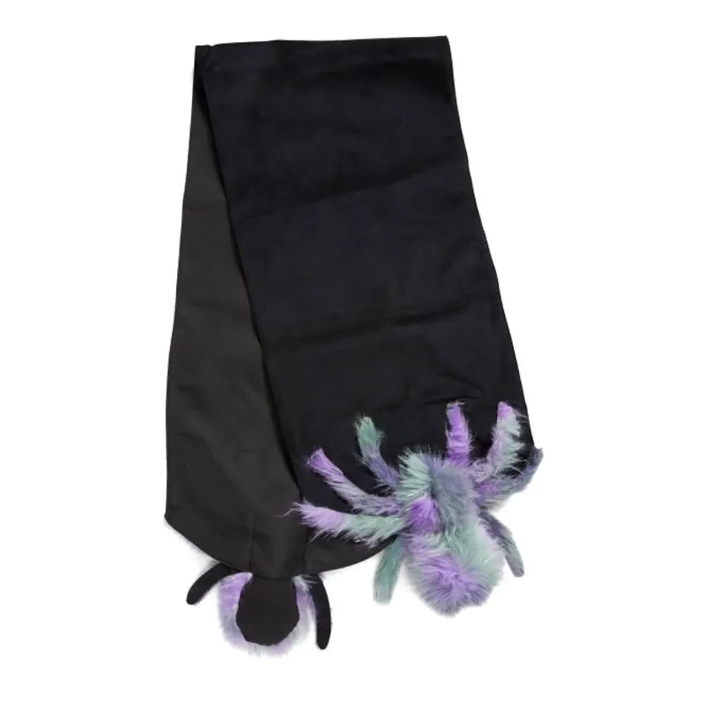 Cynthia Rowley Faux Fur Purple Spider Table Runner 14x72 Spooky Halloween Decor